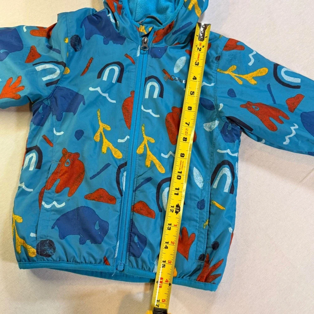 Columbia Windbreaker Boys 3T Blue Animal Print Fleece Lined Hooded Jacket Casual